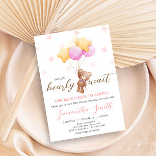 Pink Bear Balloon Baby Shower Invitation