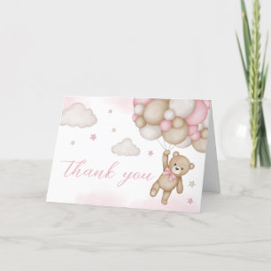 Pink Bear Balloon Baby Shower Thank You Card