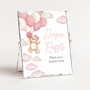 Pink Bear Balloon Bearly Wait Diaper Raffle Poster