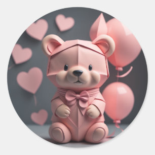 Pink Bear Balloon Classic Round Sticker