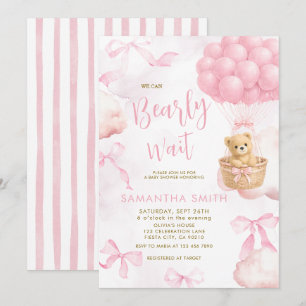 PINK Bear Cloudy Balloon Baby Shower Invite