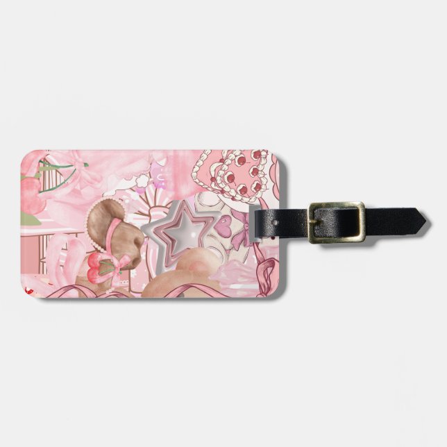 Pink Bear Coquette Luggage Tag (Front Horizontal)