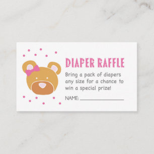 Pink Bear Diaper Raffle Ticket Enclosure Card