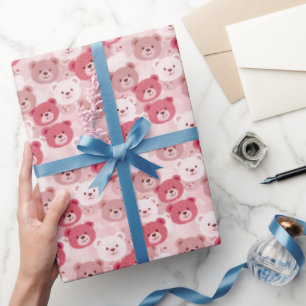 Pink Bear Heads   Wrapping Paper