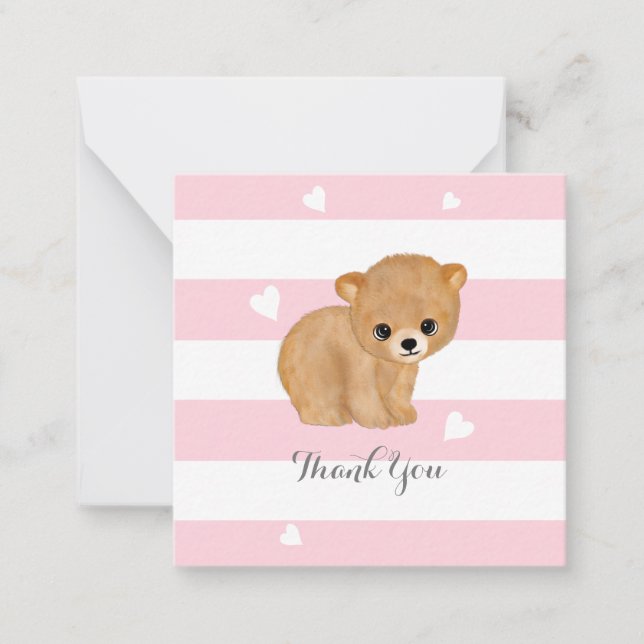 Pink Bear Heart Thank You Note Cards (Front)