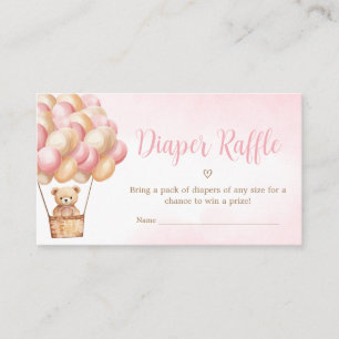 Pink Bear Hot Air Balloon Diaper Raffle Enclosure Card