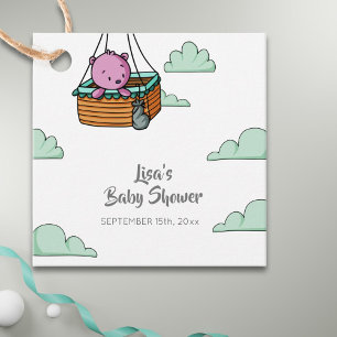 Pink Bear in Basket Girl Baby Shower Personalised Favour Tags