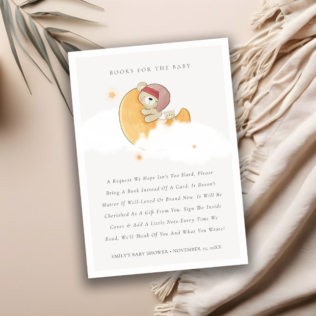 Pink Bear Over Moon Girl Books for Baby Shower Enclosure Card (Creator Uploaded)