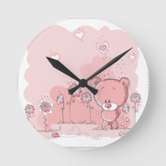 PINK BEAR ROUND CLOCK