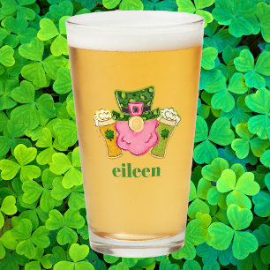 Pink Beard Leopard Hat Leprechaun Personalised Glass