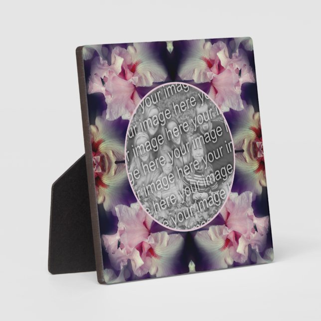 Pink Bearded Iris Flowers Add Your Photo Plaque (Front)