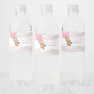Pink Bearly Wait Baby Shower Water Bottle Label