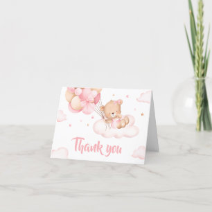 Pink Bearly Wait Clouds Baby Shower Thank You Card