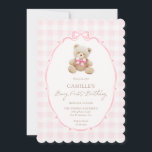 Pink Beary First Birthday Invitation<br><div class="desc">Celebrate your little one’s first birthday with this adorable pink teddy bear invitation featuring soft blush tones and modern typography. Perfect for a girly “bearly first " theme party. Easily personalise with your child’s name and party details — and don’t forget to explore the full matching collection for more coordinating...</div>