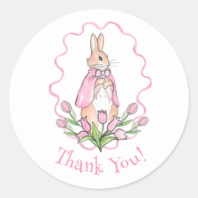 Pink Beatrix Potter Animal Theme Baby Shower Classic Round Sticker (Front)