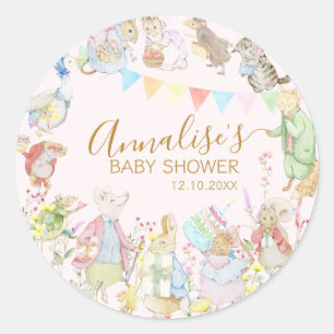 Pink Beatrix Potter Peter the Rabbit Baby Shower Classic Round Sticker