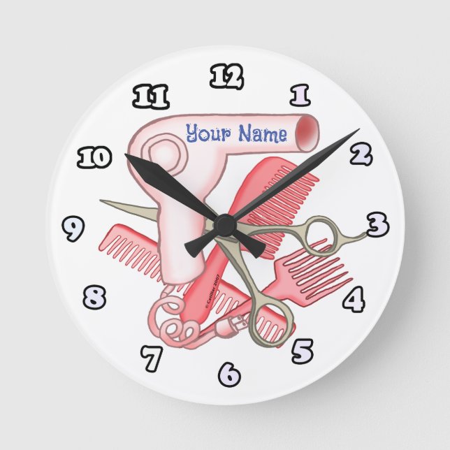 Pink Beautician Round Clock (Front)