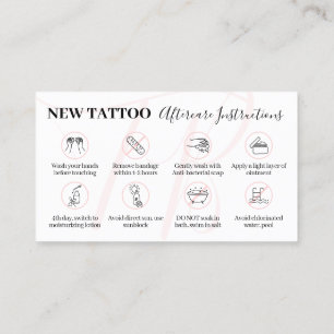 Pink Beauty Aftercare Instructions for Tattoo Business Card