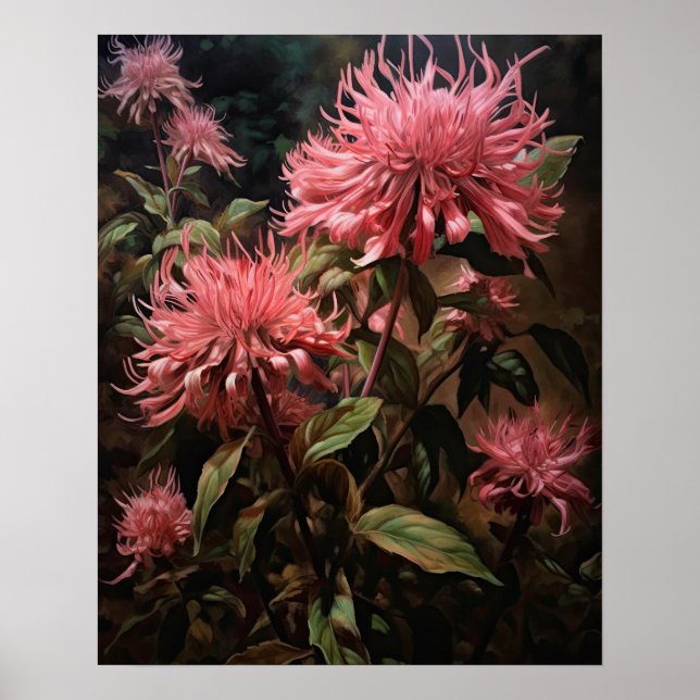 Pink Bee Balm Flowers Art Print Poster (Front)