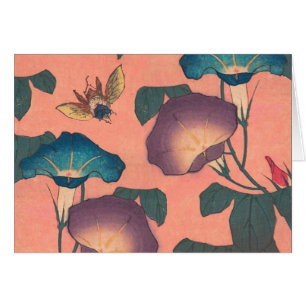 Pink Bee Flower Classic Hokusai Art