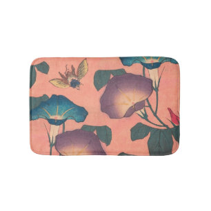 Pink Bee Flower Classic Hokusai Art Bath Mat