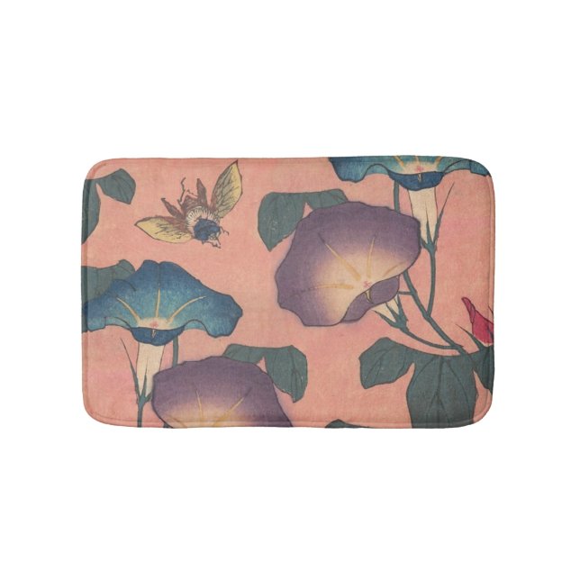 Pink Bee Flower Classic Hokusai Art Bath Mat (Front)