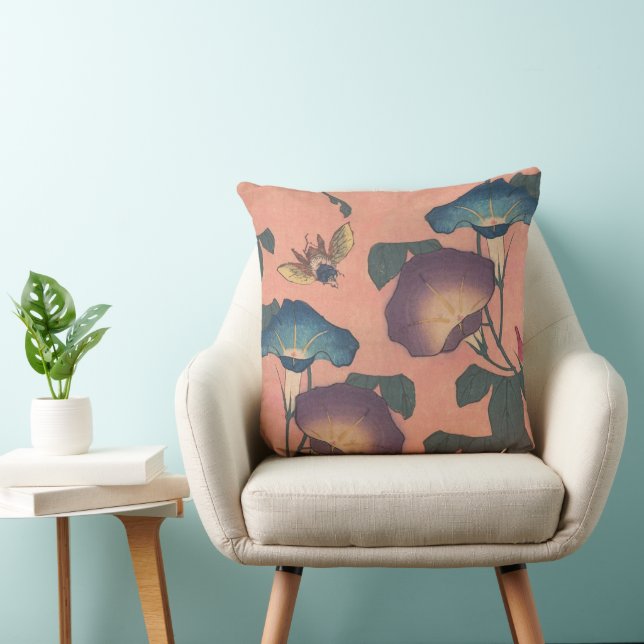 Pink Bee Flower Classic Hokusai Art Cushion (Chair)