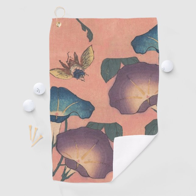 Pink Bee Flower Classic Hokusai Art Golf Towel (InSitu)