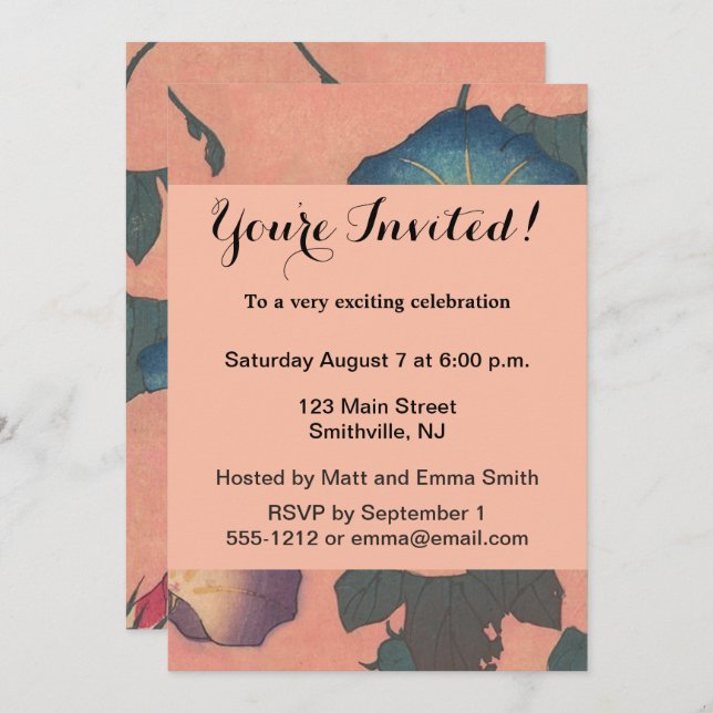 Pink Bee Flower Classic Hokusai Art Invitation (Front/Back)