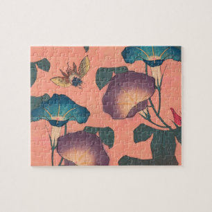 Pink Bee Flower Classic Hokusai Art Jigsaw Puzzle