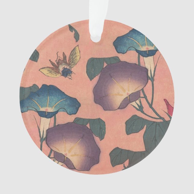 Pink Bee Flower Classic Hokusai Art Ornament (Front)