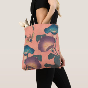 Pink Bee Flower Classic Hokusai Art Tote Bag