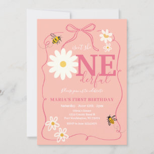 Pink Bee Isn't she ONEderful Daisy First Birthday  Invitation