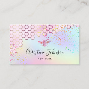 pink bee logo on pastel colours faux glitter business card