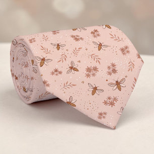 Pink Bee Pattern Custom Necktie