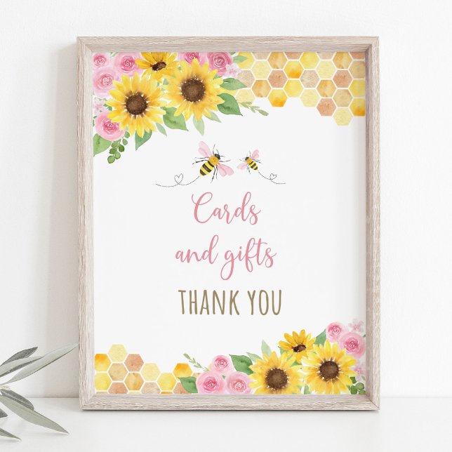 Pink Bee Sunflower Birthday Gifts Sign (Creator Uploaded)
