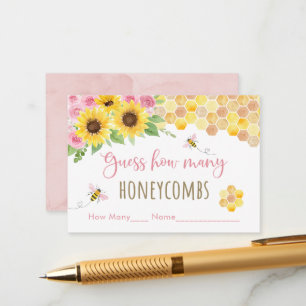 Pink Bee Sunflower Birthday Guess How Many Game Enclosure Card