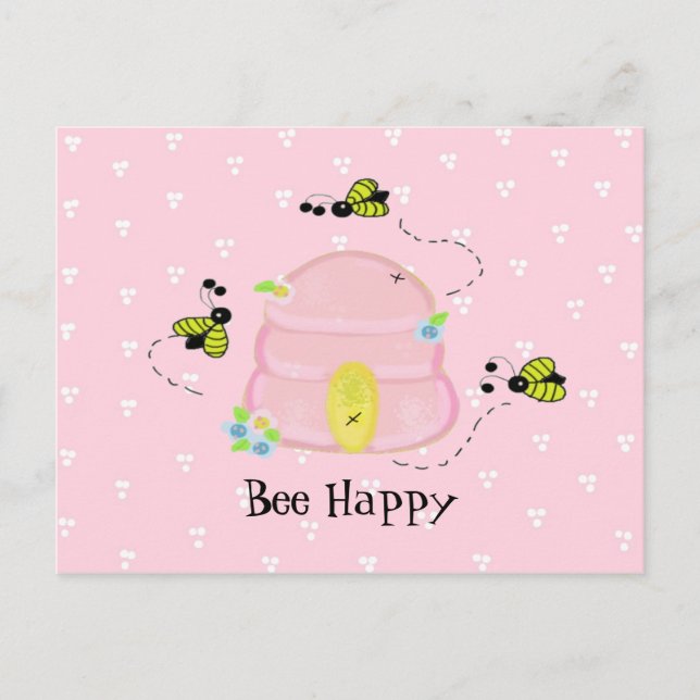 Pink Beehive - Bee Happy Postcard (Front)