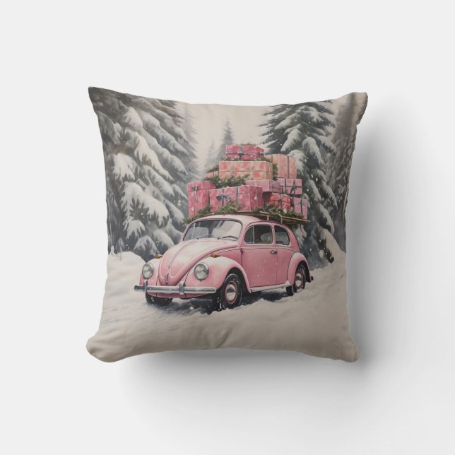 Pink Beetle Holiday Ornament Cushion (Front)