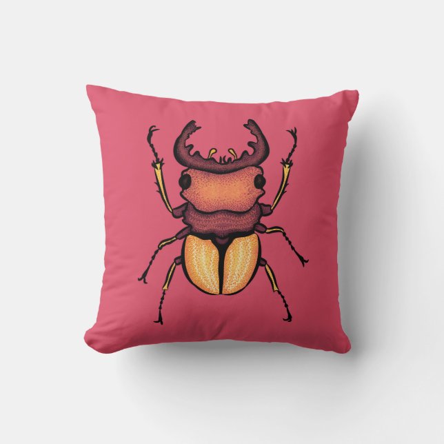 Pink Beetle Insect Lover Art Cushion (Front)