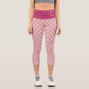Pink & Beetroot Purple Hearts Monogram & Name Capri Leggings