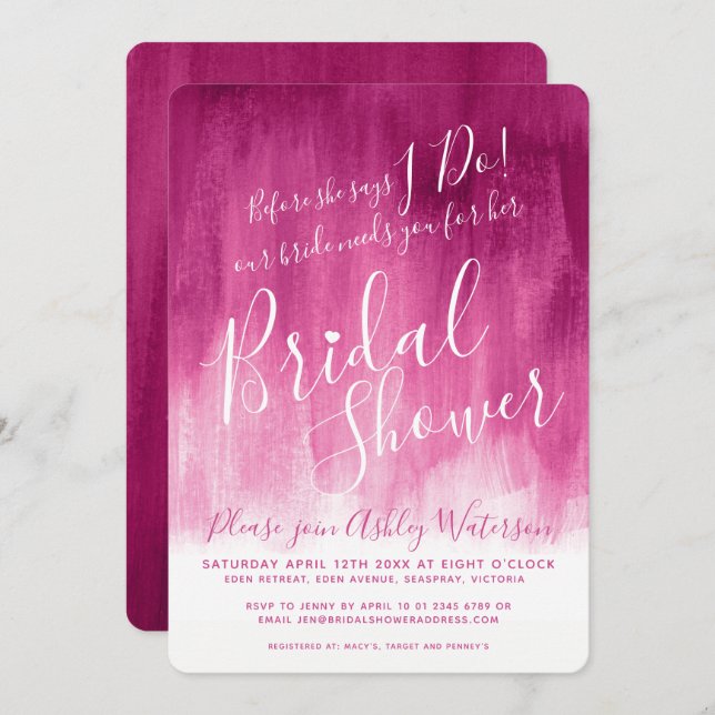 Pink before I do bridal shower invitations (Front/Back)