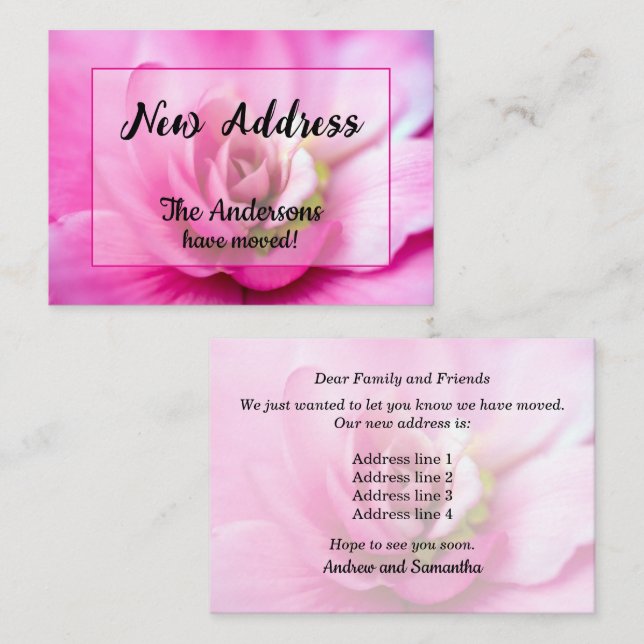 Pink Begonia New Address Announcement (Front/Back)