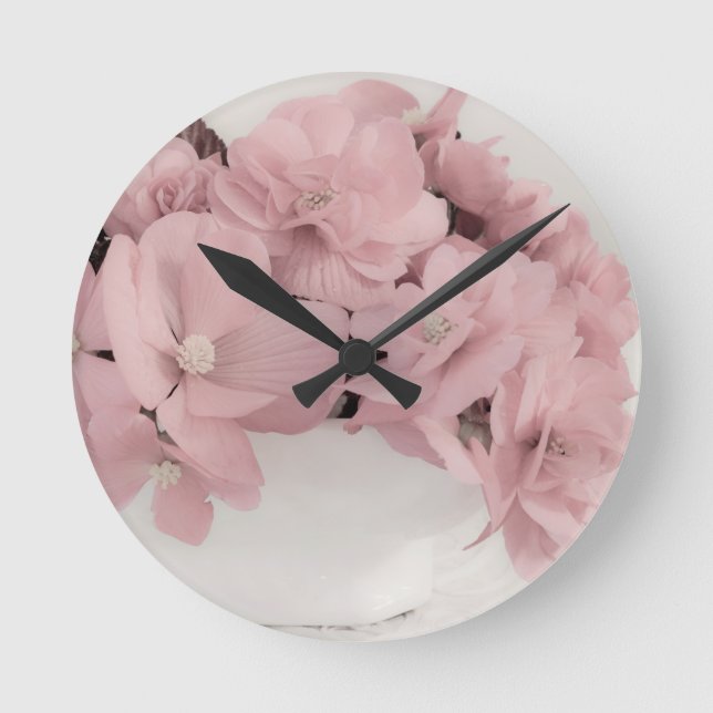 Pink Begonias Round Clock (Front)
