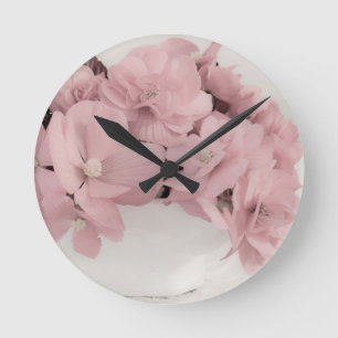 Pink Begonias Round Clock
