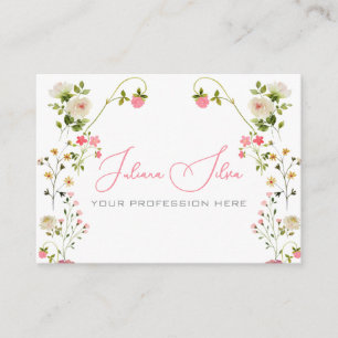 Pink Beige Aesthetic Floral Watercolor with QR Business Card