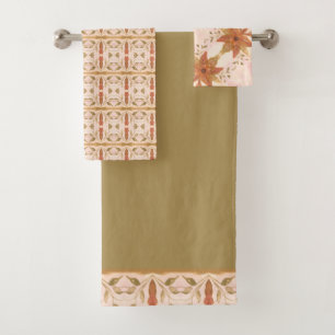 Pink Beige And Rust Bath Towel Set