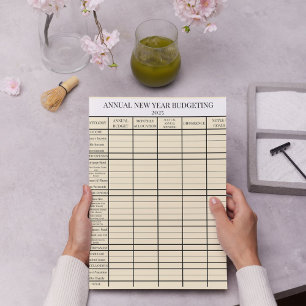 Pink Beige Annual New Year Budgeting Notepad