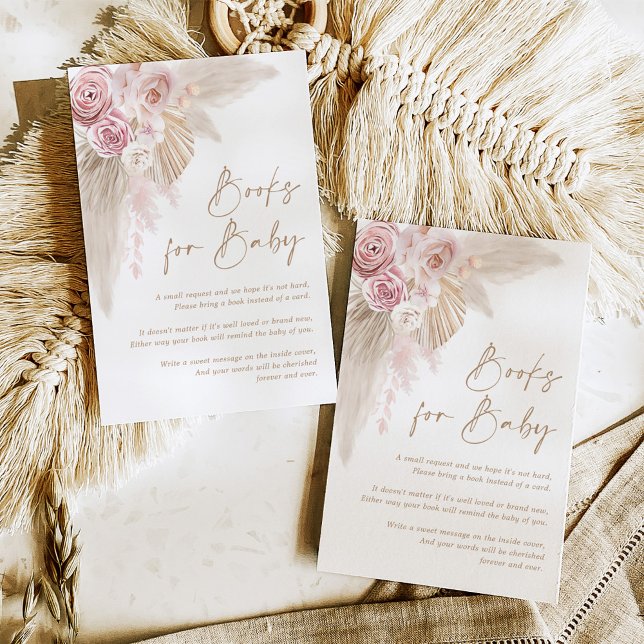 Pink Beige Boho Pampas Floral Books for Baby Girl Enclosure Card (Creator Uploaded)