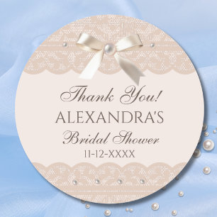 Pink Beige Bow Lace Bridal Shower Thank You Classic Round Sticker